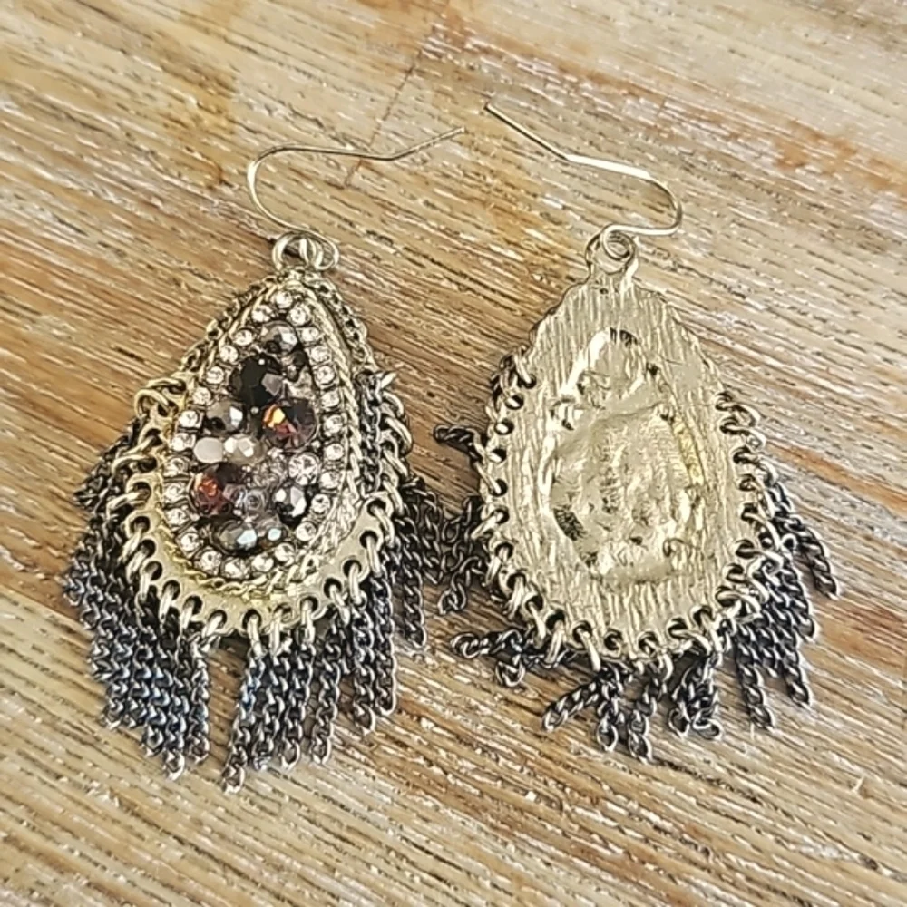 Hildie & Jо Gold & Silver Teardrop Earrings With Beads & Crystals
